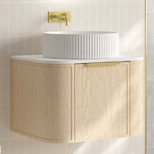 Ulualoha 600mm Natural Oak Wall Hung Single Vanity with Stone Countertop